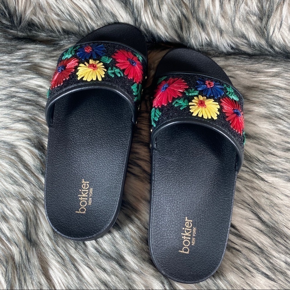 freda Floral Bright Daisy Slide Sandal Slip On Black Glitter 7 - Picture 9 of 11